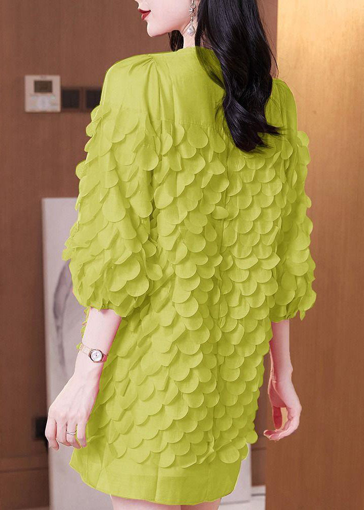 Original Design Green O-Neck Patchwork Chiffon Mid Dress Spring