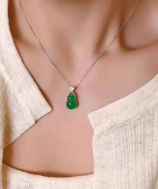 Original Design Green Sterling Silver Chalcedony Calabash Pendant Necklace