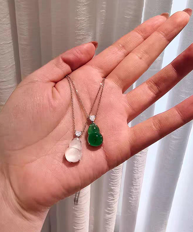 Original Design Green Sterling Silver Chalcedony Calabash Pendant Necklace