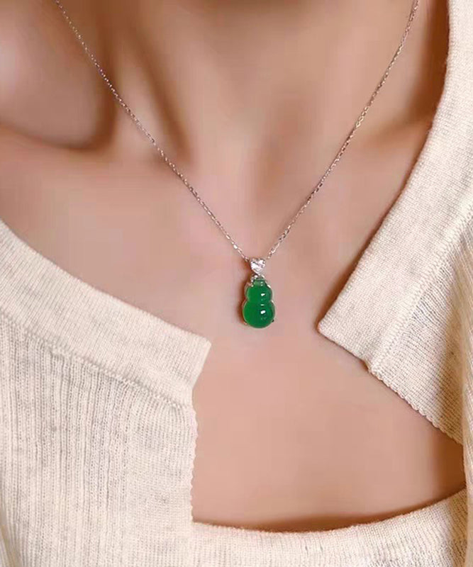 Original Design Green Sterling Silver Chalcedony Calabash Pendant Necklace