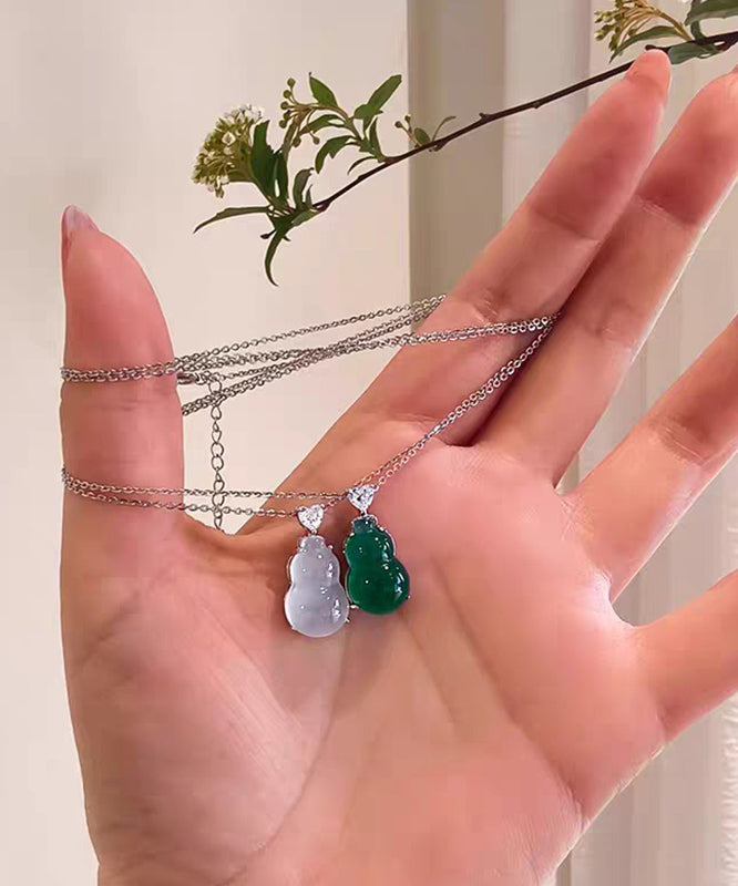 Original Design Green Sterling Silver Chalcedony Calabash Pendant Necklace
