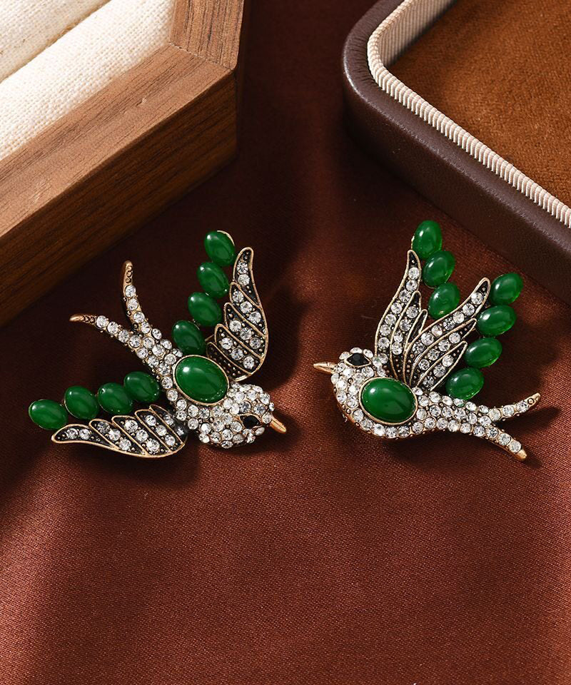 Original Design Green Sterling Silver Zircon Swallow A Pair Brooches
