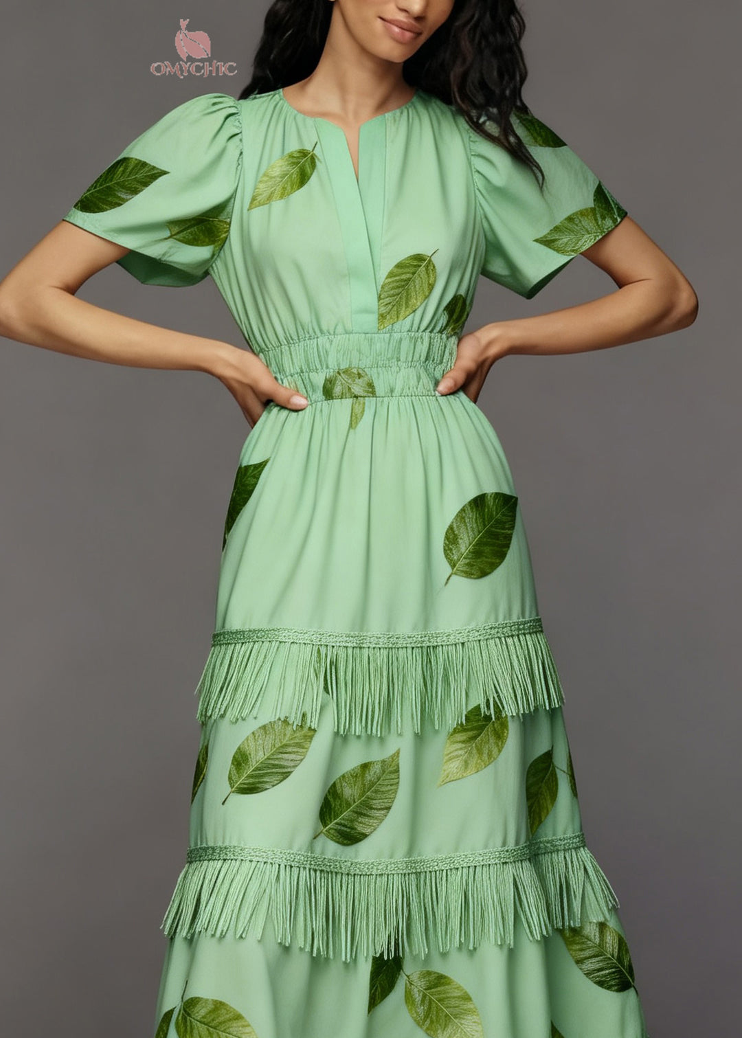 Original Design Green Tasseled Patchwork Cotton Maxi Dresses Summer