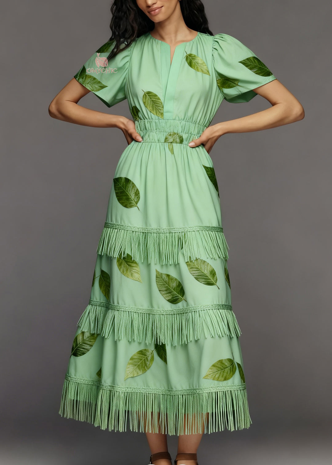 Original Design Green Tasseled Patchwork Cotton Maxi Dresses Summer