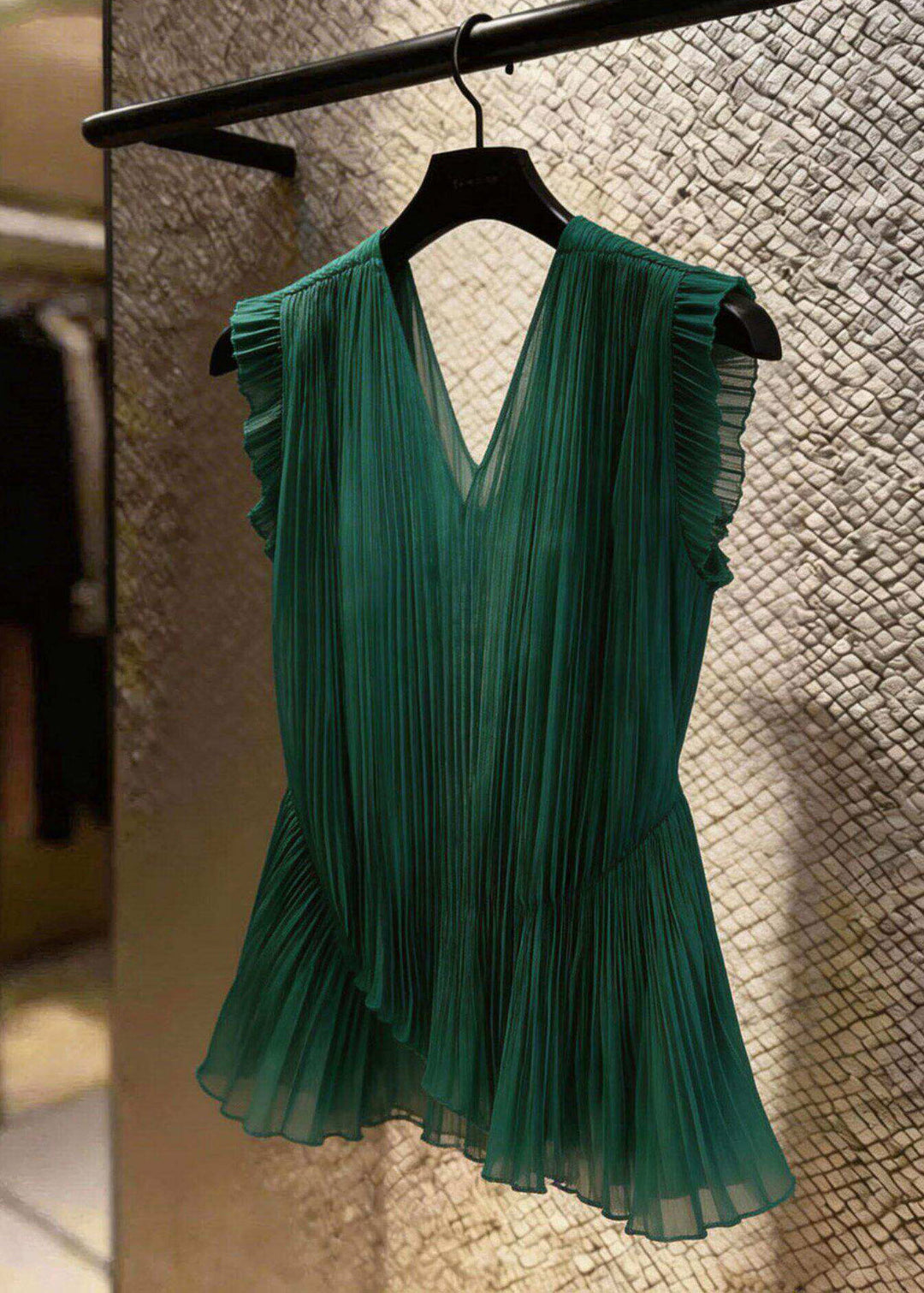 Original Design Green V Neck Slim Tulle Top Summer