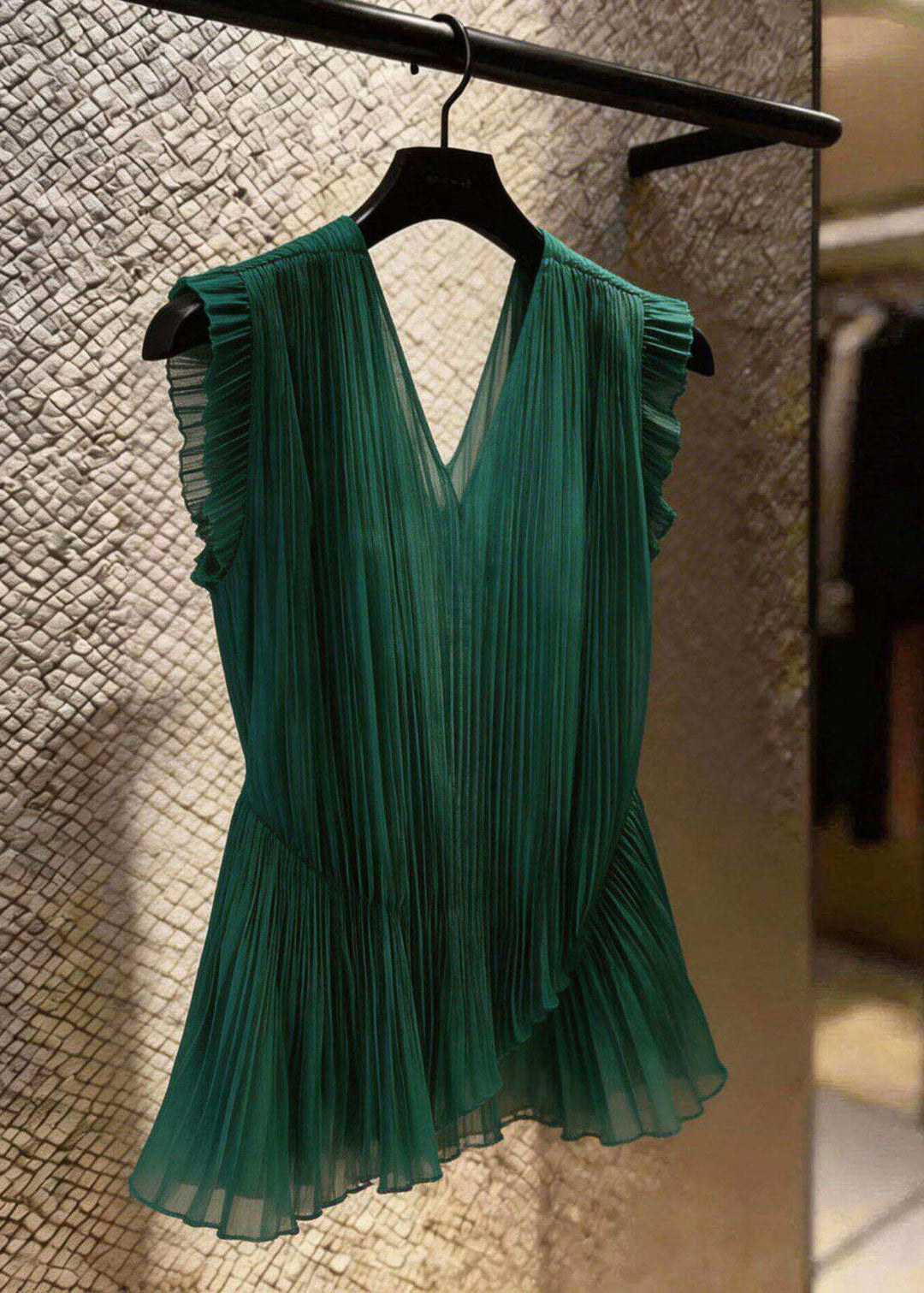 Original Design Green V Neck Slim Tulle Top Summer