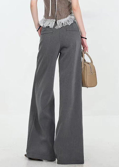 Original Design Grey Pockets Lace Patchwork Spandex Pants Fall