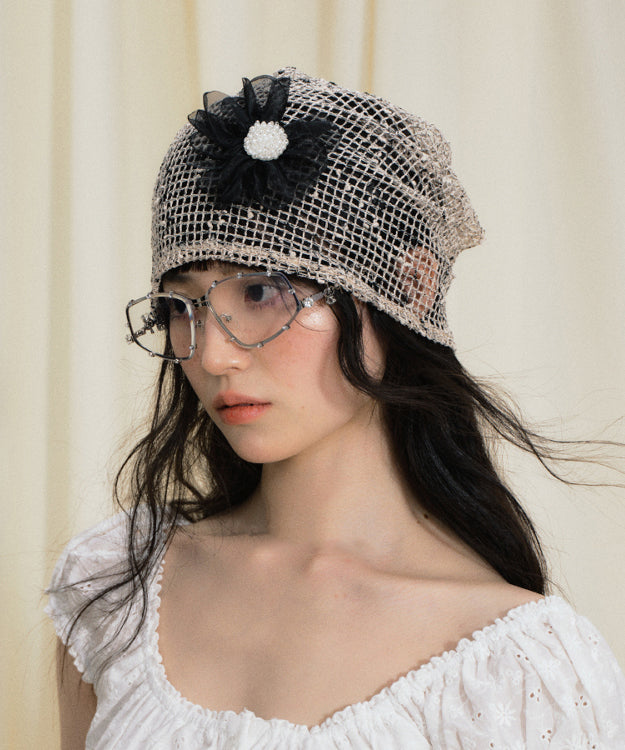 Original Design Khaki Flower Hollow Knitted Boonie Hat