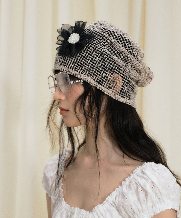 Original Design Khaki Flower Hollow Knitted Boonie Hat