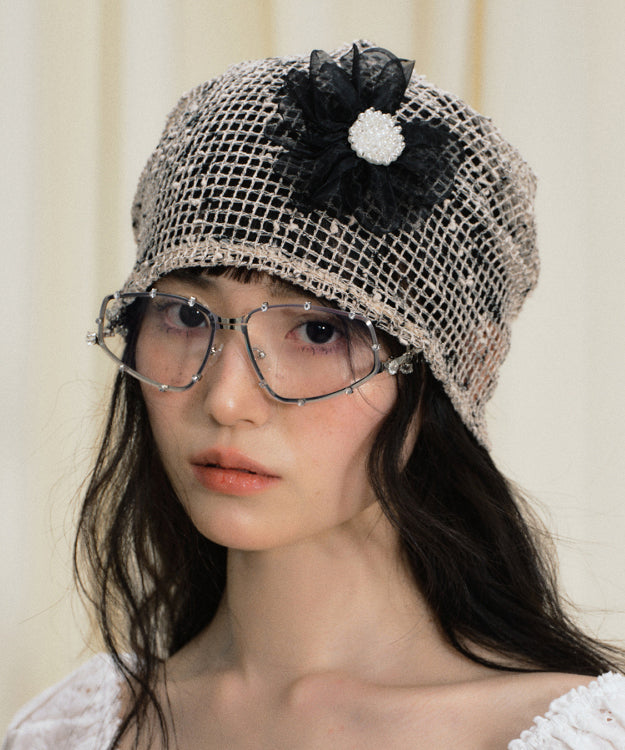 Original Design Khaki Flower Hollow Knitted Boonie Hat