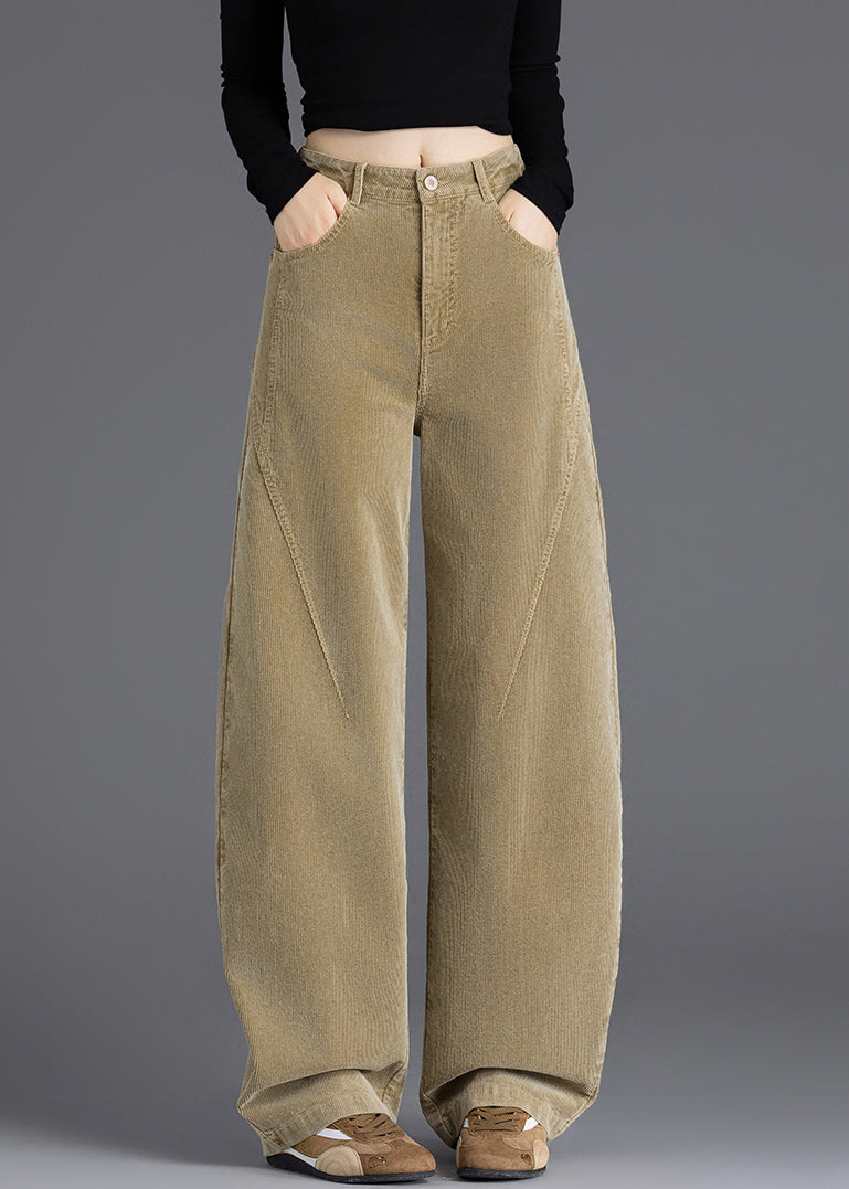 Original Design Khaki Pockets High Waist Corduroy Pants Spring