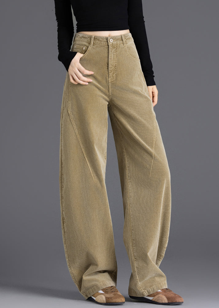 Original Design Khaki Pockets High Waist Corduroy Pants Spring