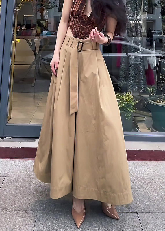 Original Design Khaki Solid High Waist Cotton Pants Skirt Fall