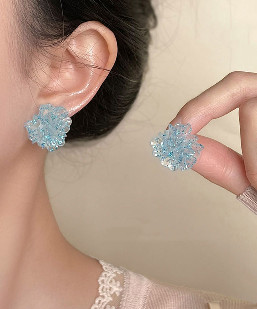 Original Design Light Blue Alloy Ice Flowers Stud Earrings
