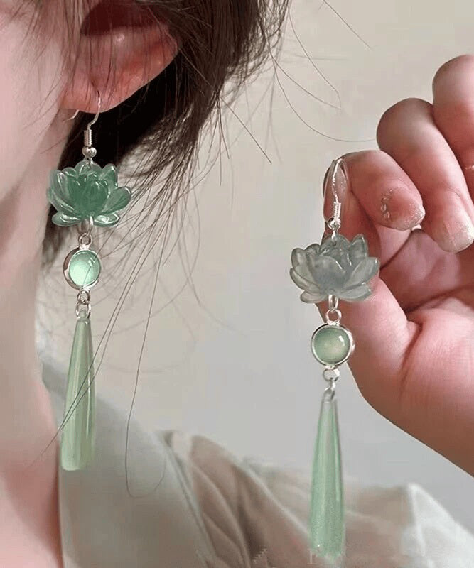 Original Design Light Green Sterling Silver Cat's Eye Stone Drop Earrings
