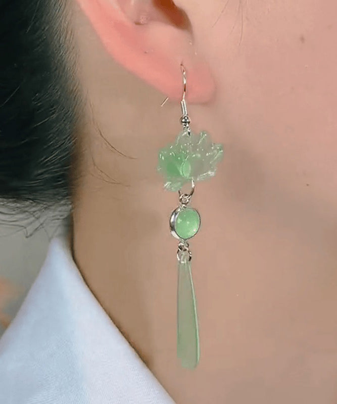 Original Design Light Green Sterling Silver Cat's Eye Stone Drop Earrings