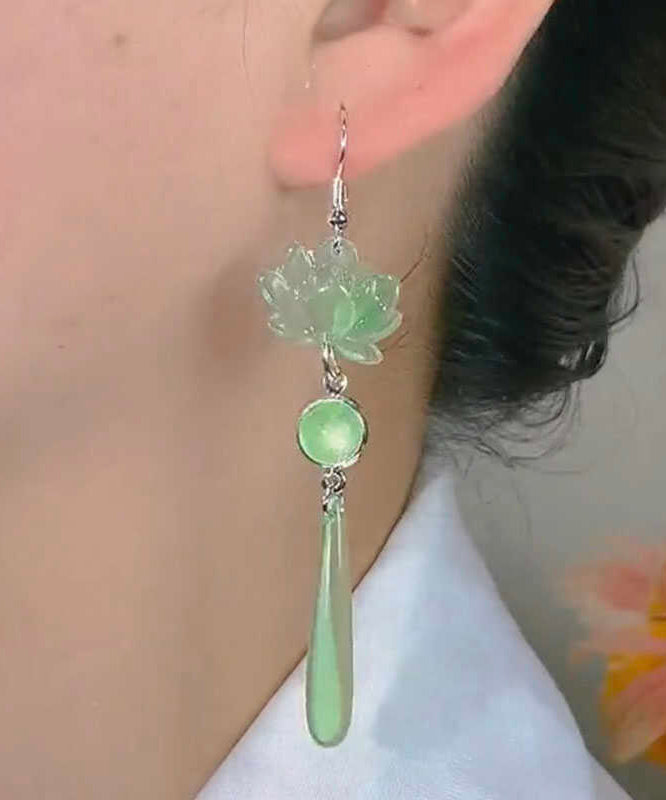 Original Design Light Green Sterling Silver Cat's Eye Stone Drop Earrings