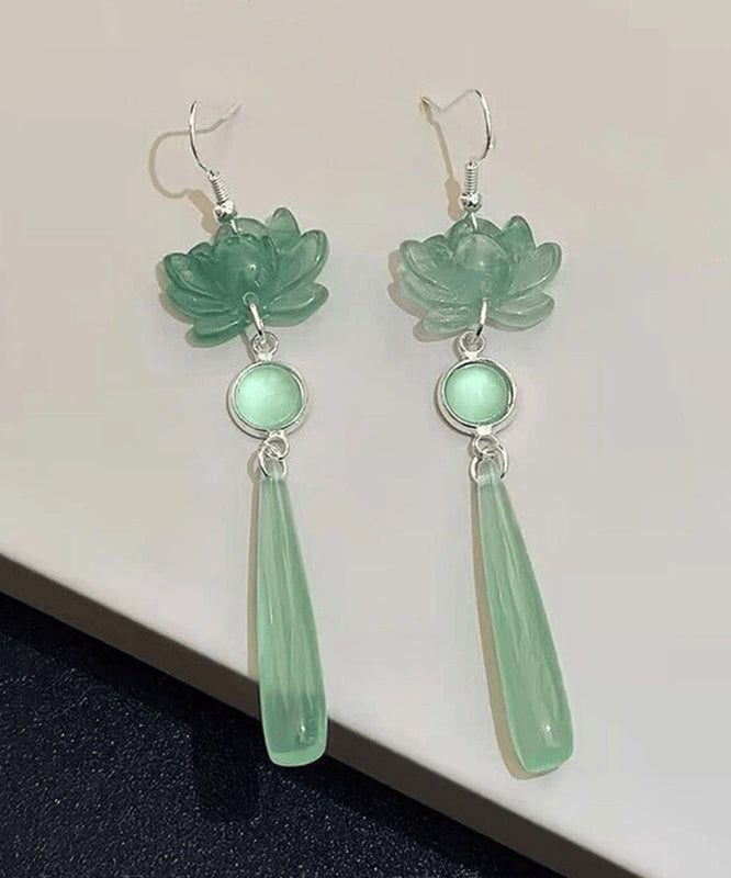 Original Design Light Green Sterling Silver Cat's Eye Stone Drop Earrings