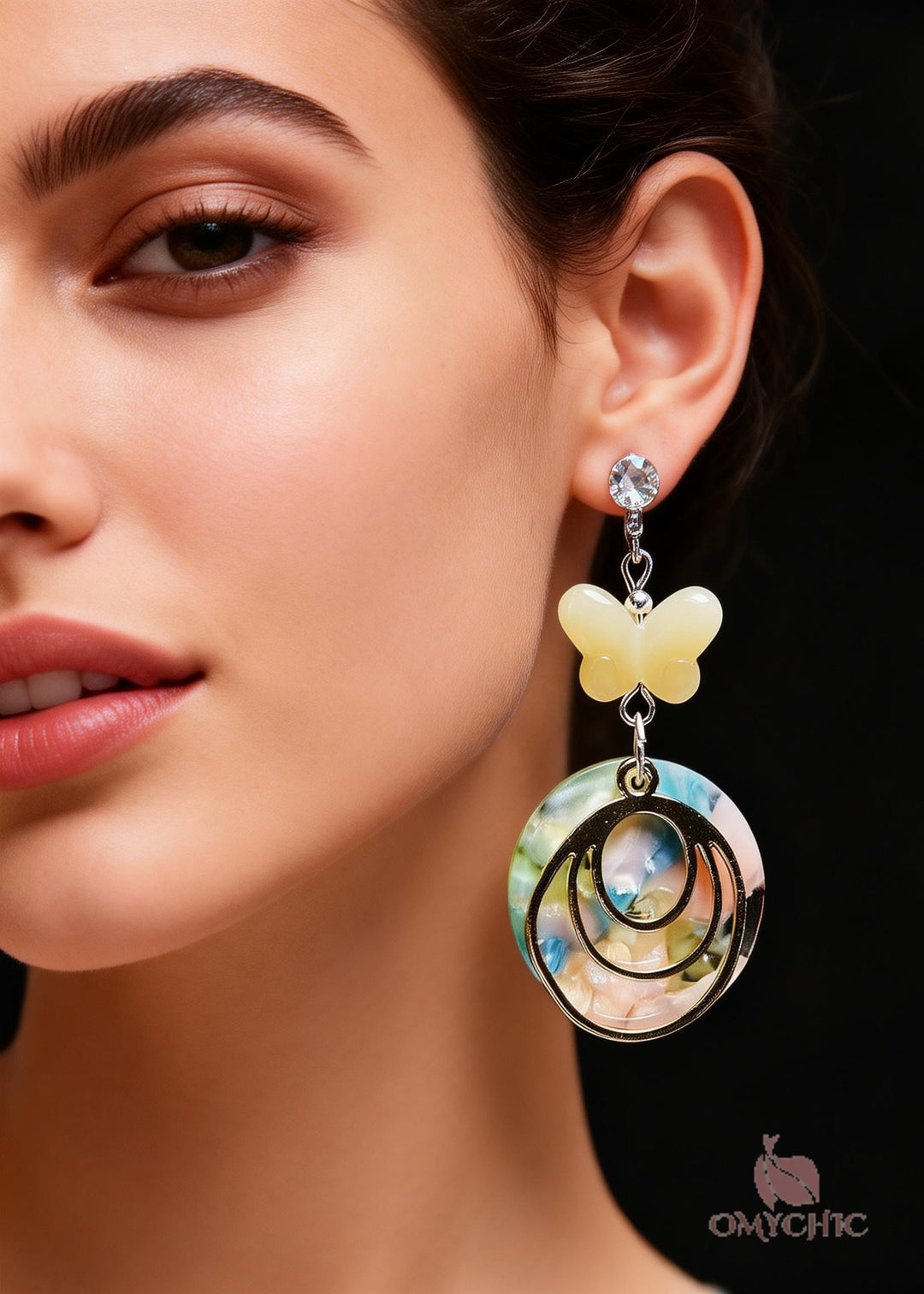 Original Design Light Yellow Butterfly Jade Drop Earrings