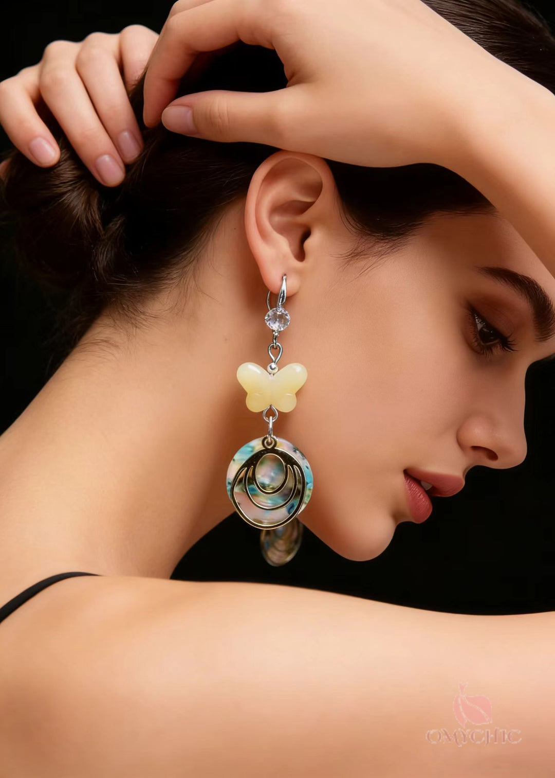 Original Design Light Yellow Butterfly Jade Drop Earrings