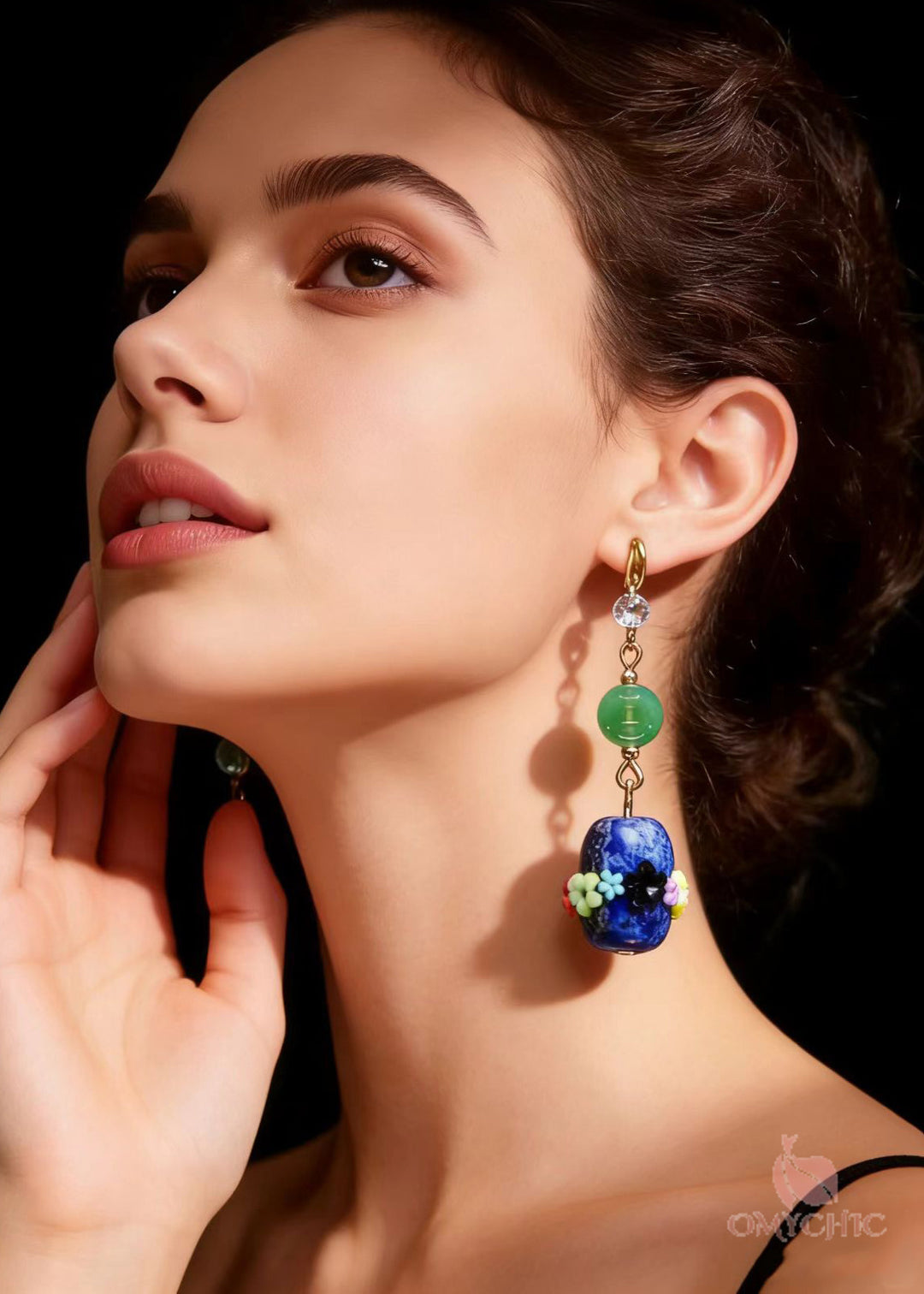 Original Design Multicolour Flower Bluestone Jade Drop Earrings