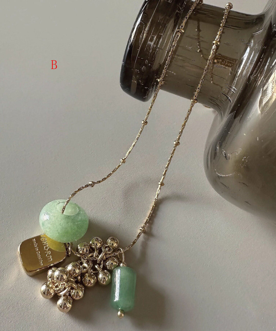 Original Design Natural Jade Stone Titanium Steel Pendant Necklace