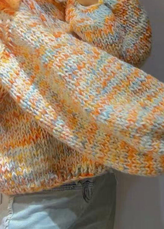 Original Design Orange Knit Short Sweater Fall