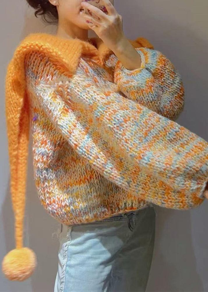 Original Design Orange Knit Short Sweater Fall