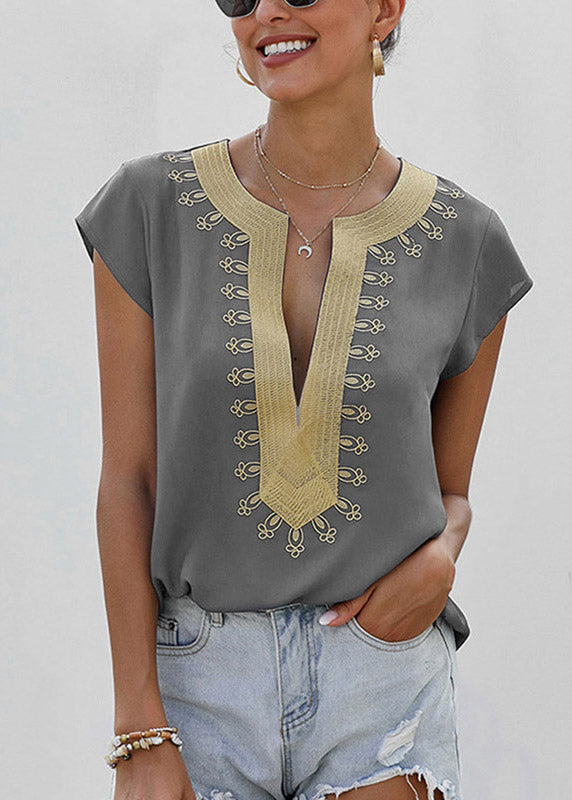 Original Design Orange O-Neck Print Top Short Sleeve