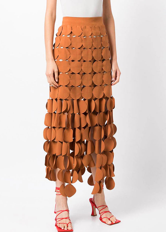 Original Design Orange Zip Up Hollow Out Skirts Summer