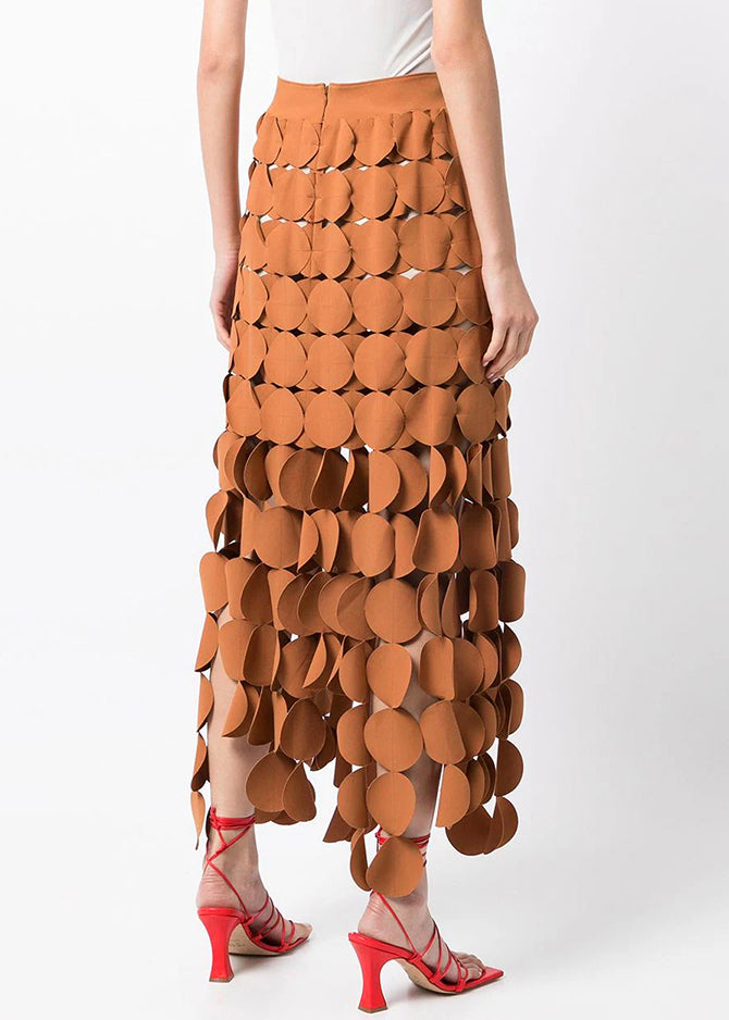 Original Design Orange Zip Up Hollow Out Skirts Summer