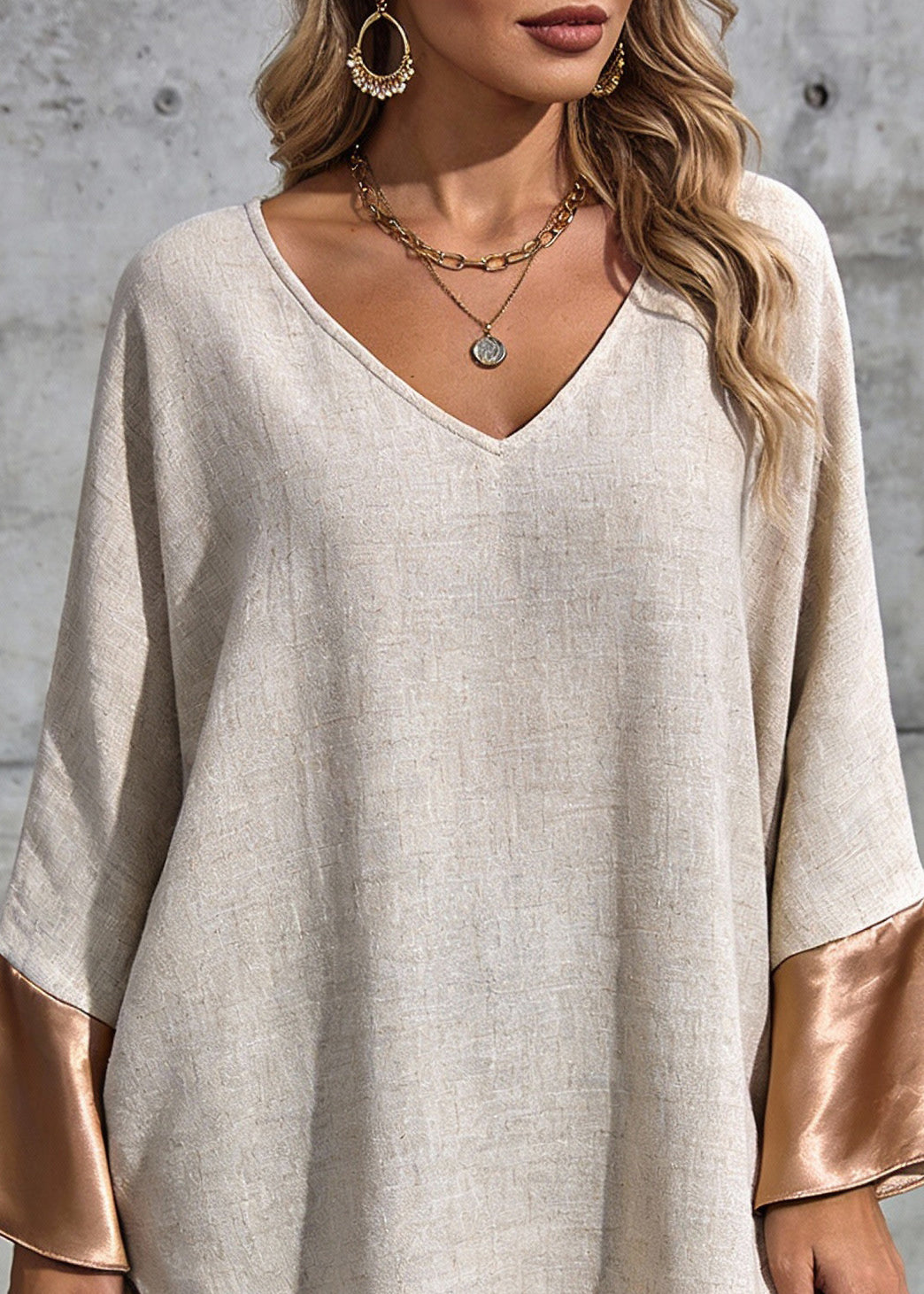 Original Design Photo Color Silk Patchwork Dress V Neck Spring - Omychic