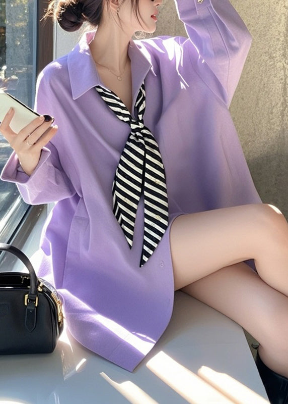 Original Design Pink Bow Pockets Shirts Spring