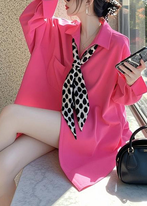 Original Design Pink Bow Pockets Shirts Spring
