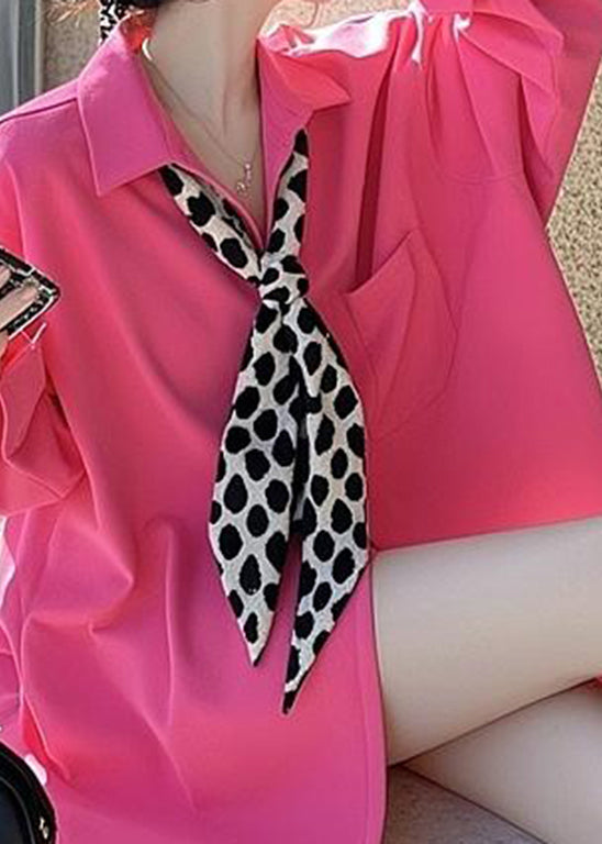 Original Design Pink Bow Pockets Shirts Spring