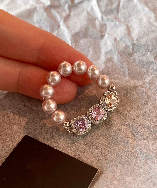 Original Design Pink Zircon Bead Elastic Rope Ring