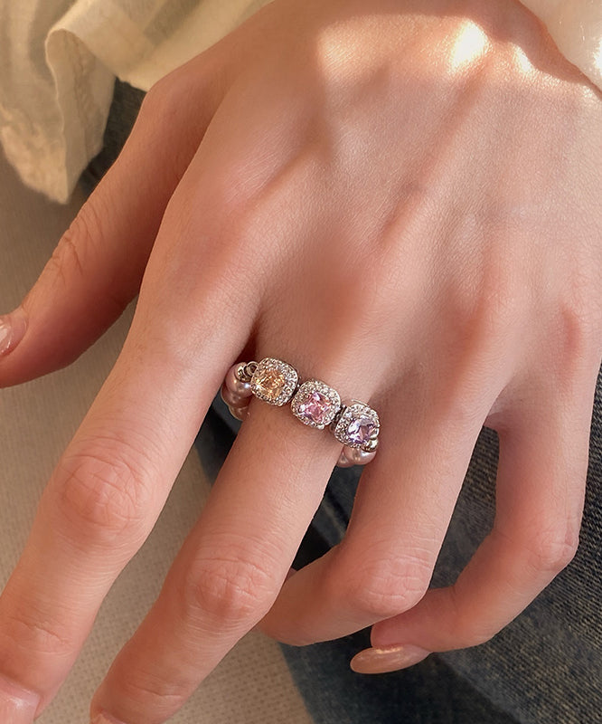 Original Design Pink Zircon Bead Elastic Rope Ring