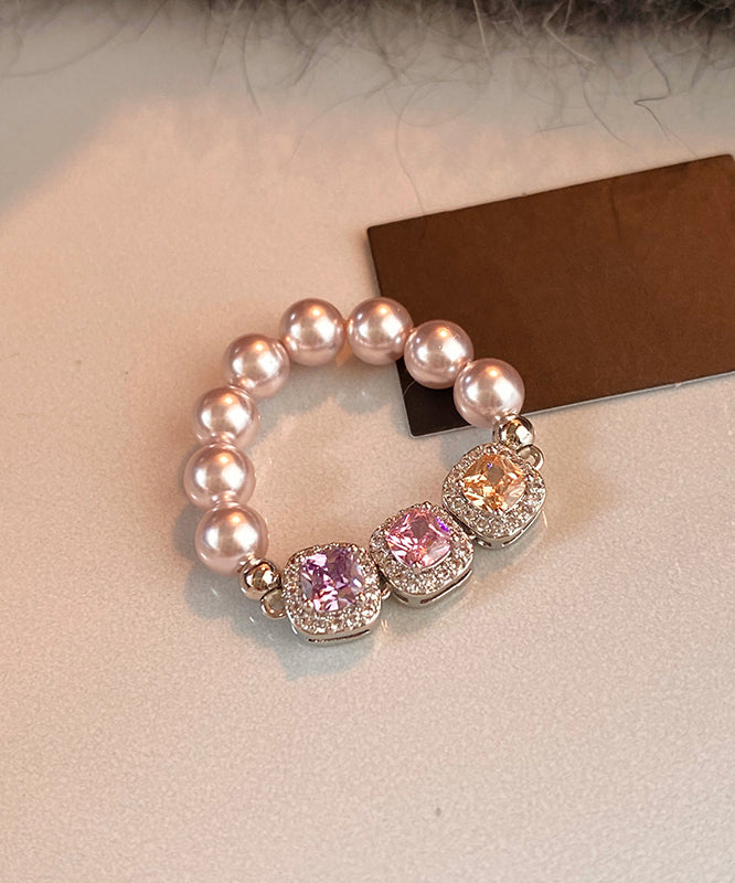 Original Design Pink Zircon Bead Elastic Rope Ring