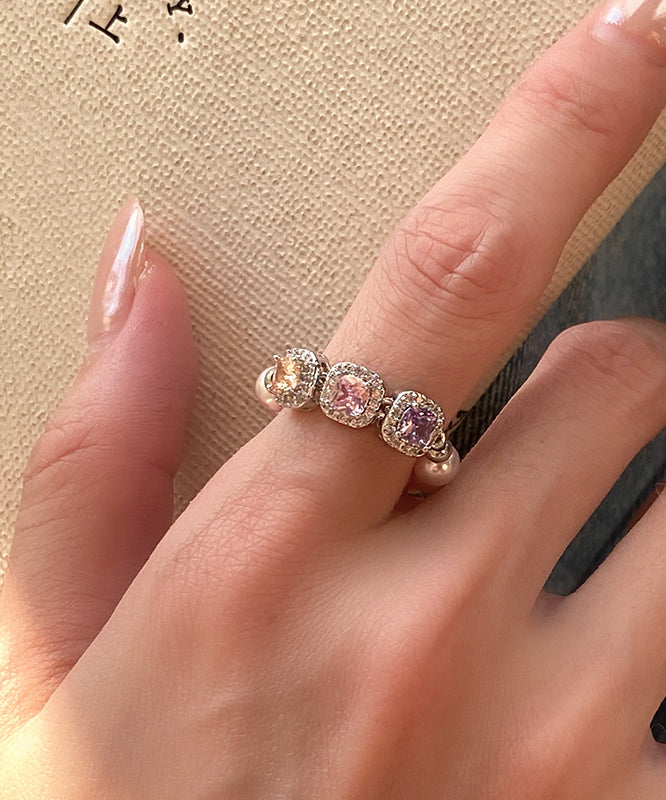 Original Design Pink Zircon Bead Elastic Rope Ring