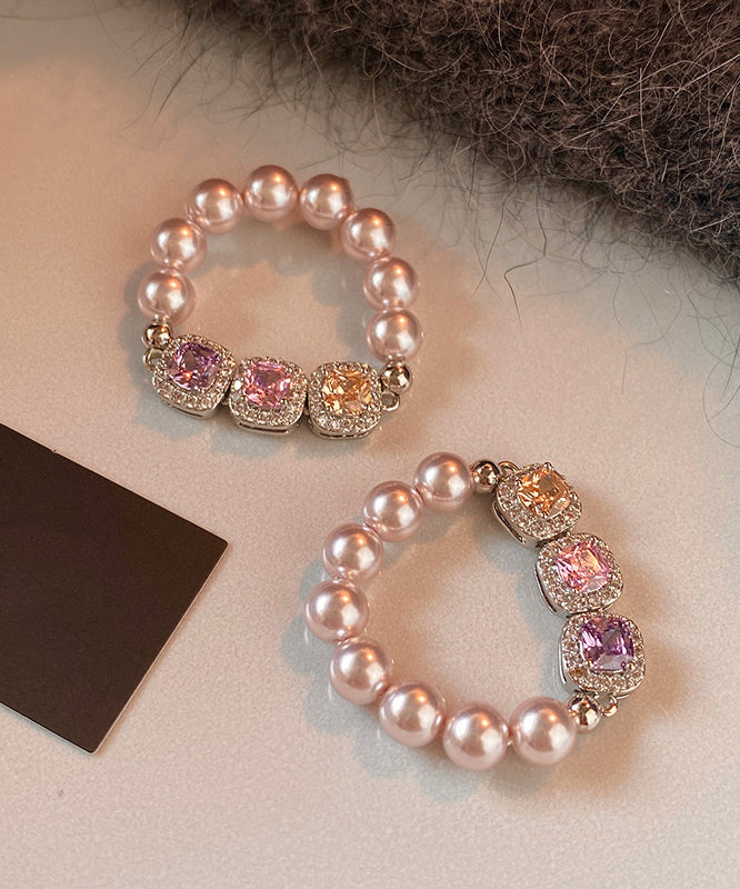 Original Design Pink Zircon Bead Elastic Rope Ring