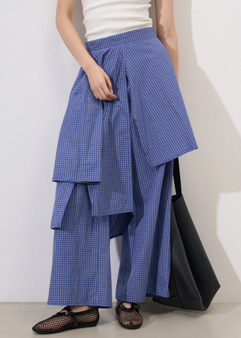 Original Design Plaid Asymmetrical Pockets Cotton Pants Summer