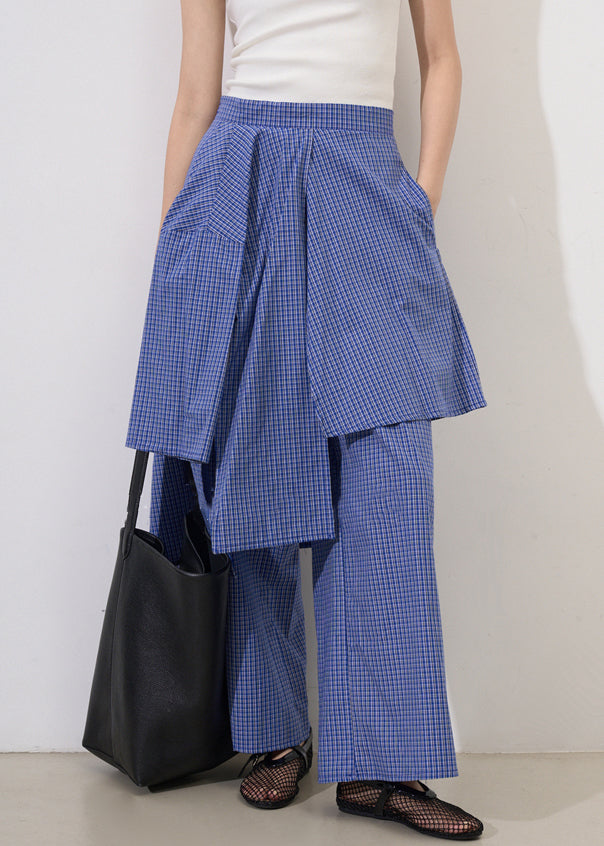 Original Design Plaid Asymmetrical Pockets Cotton Pants Summer