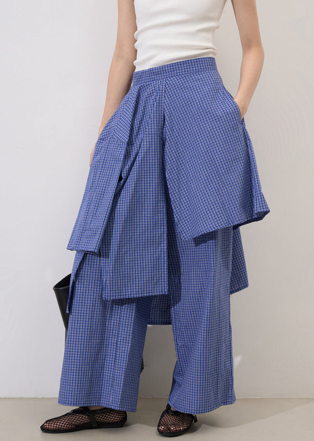 Original Design Plaid Asymmetrical Pockets Cotton Pants Summer