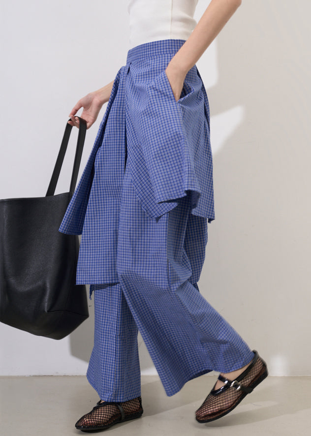 Original Design Plaid Asymmetrical Pockets Cotton Pants Summer