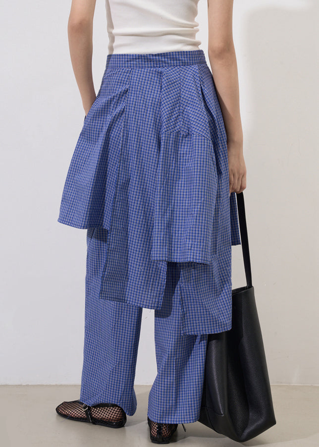 Original Design Plaid Asymmetrical Pockets Cotton Pants Summer