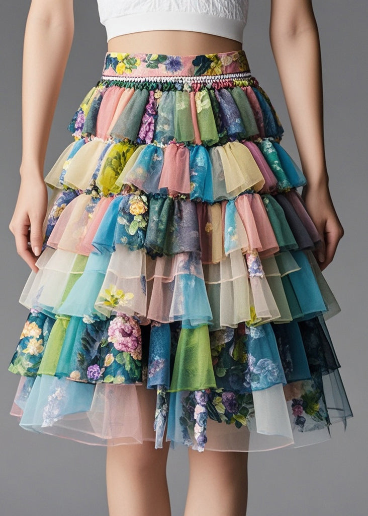 Original Design Print Layered Tulle Party Skirt Summer - Omychic