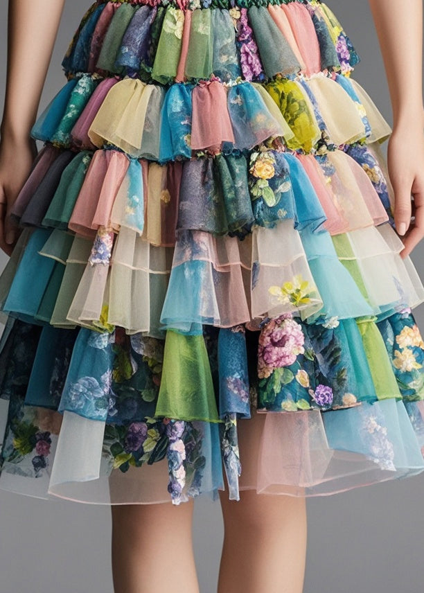 Original Design Print Layered Tulle Party Skirt Summer - Omychic