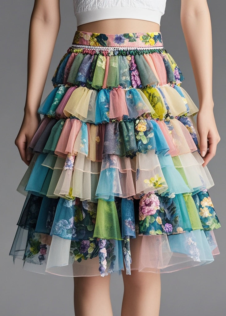 Original Design Print Layered Tulle Party Skirt Summer - Omychic