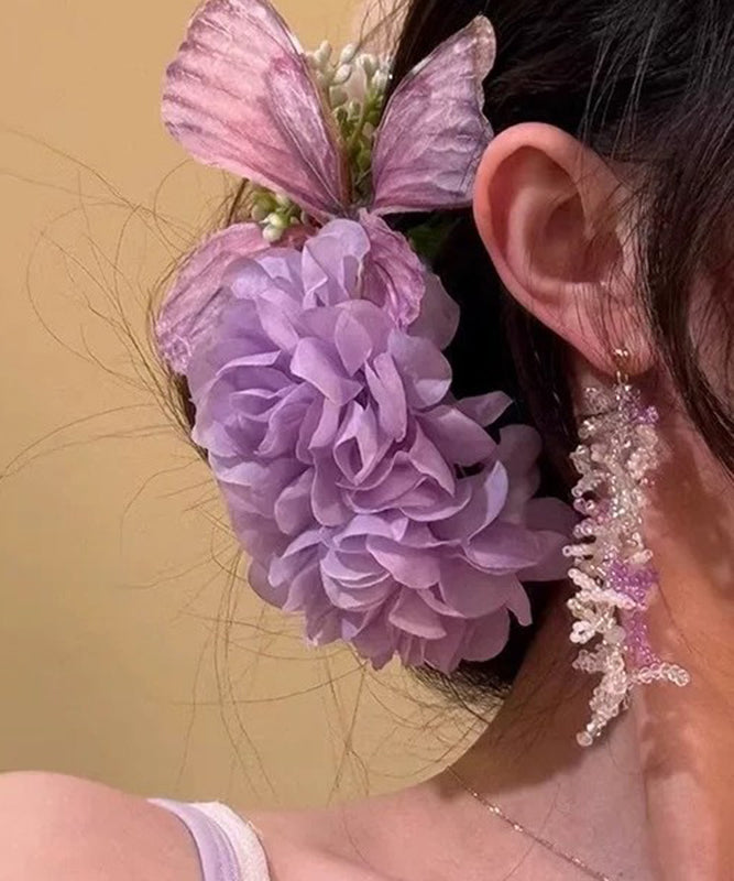 Original Design Purple Alloy Butterflies In Love With Flowers Hairpin