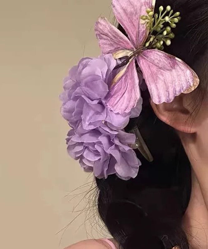 Original Design Purple Alloy Butterflies In Love With Flowers Hairpin